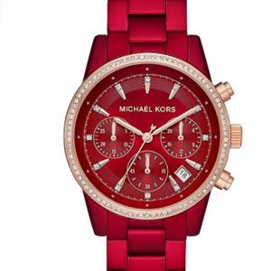 Michael Kors Women's Ritz Stainless Steel Watch With Crystal Topring